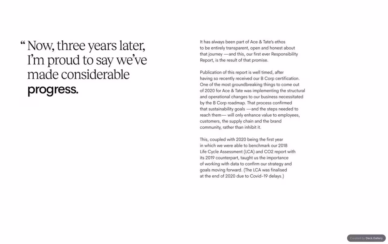 Ace & Tate Responsibility Report 2020, slide 3