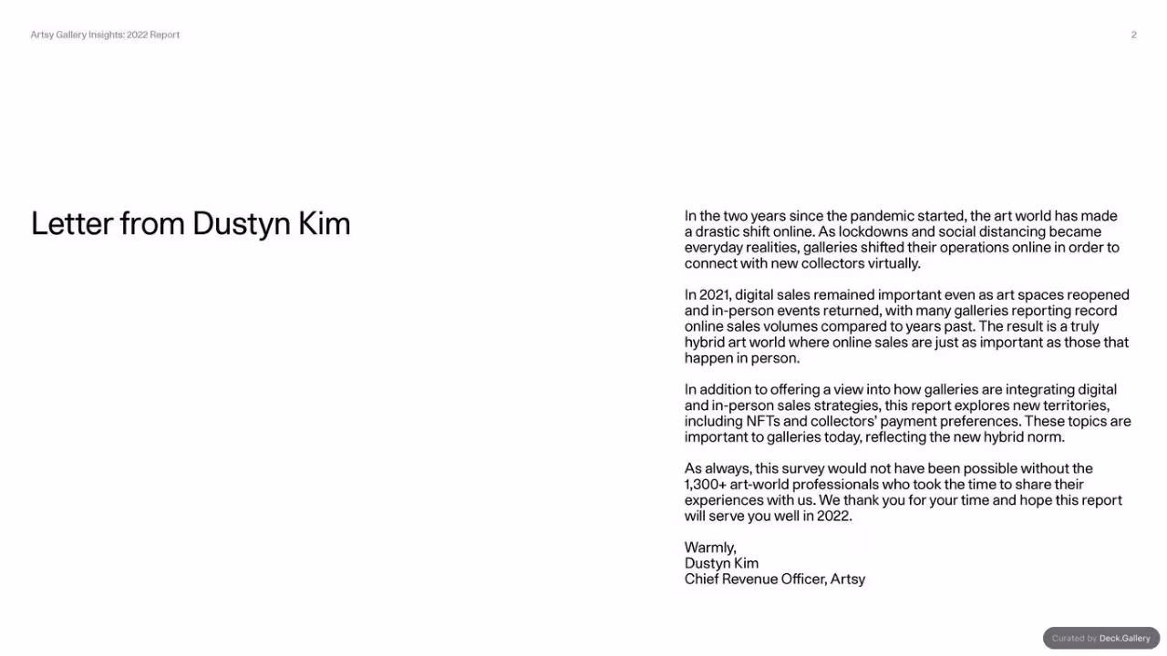 Artsy Gallery Insights 2022 Report, slide 2