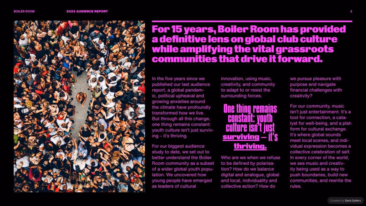 Boiler Room Audience Report 2025, slide 2