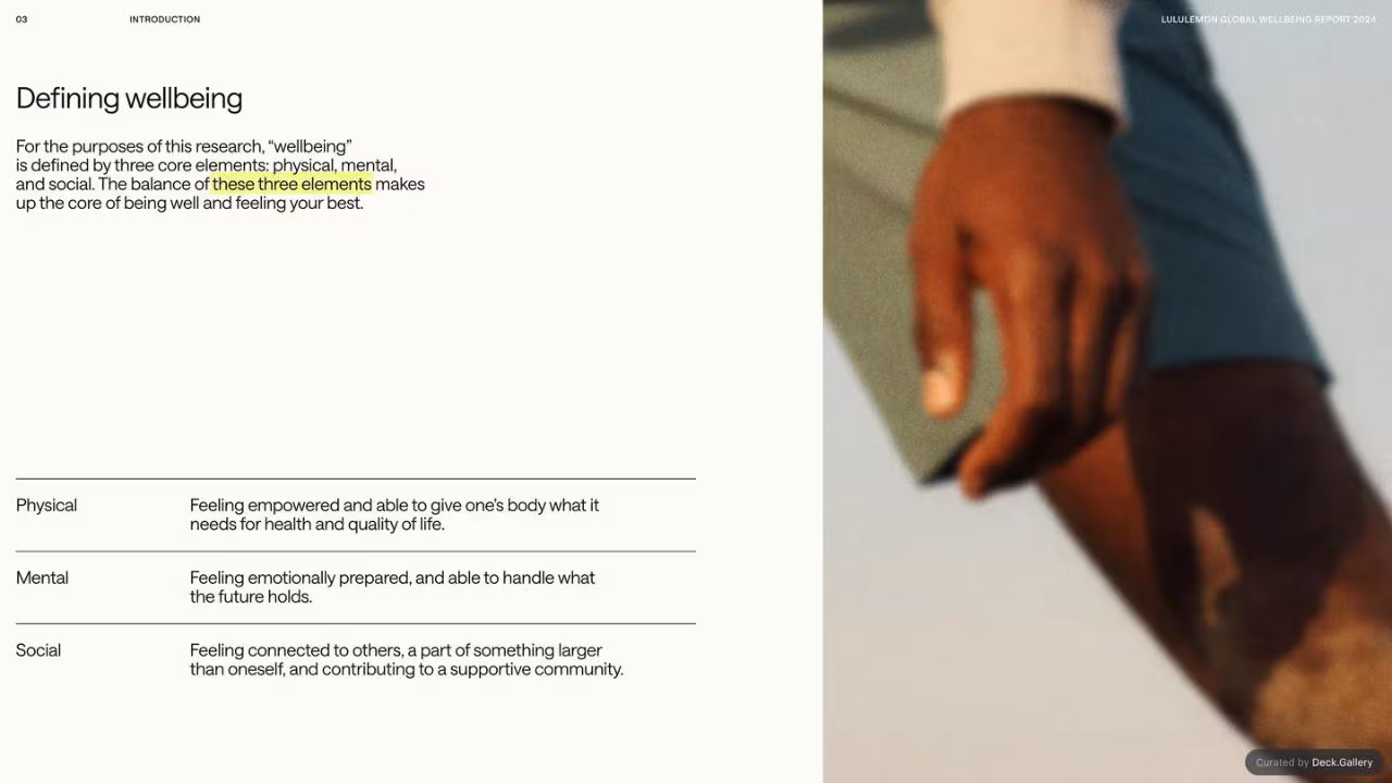 lululemon Global Wellbeing Report 2024, slide 3
