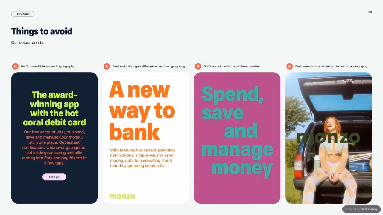 Monzo Brand Style Guide 2022, slide 29