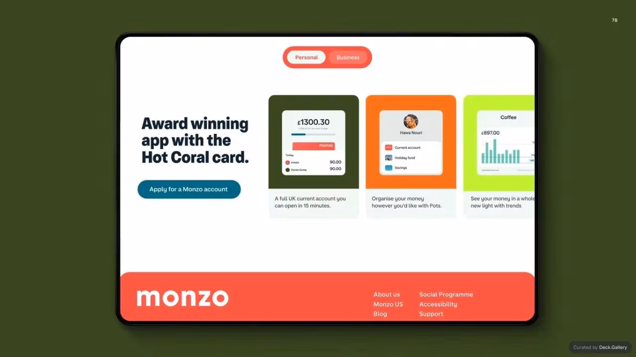 Monzo Brand Style Guide 2022, slide 78