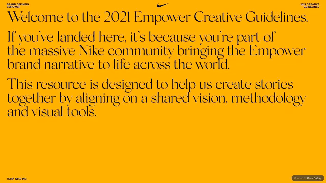 Nike Empower Creative Guidelines 2021, slide 2