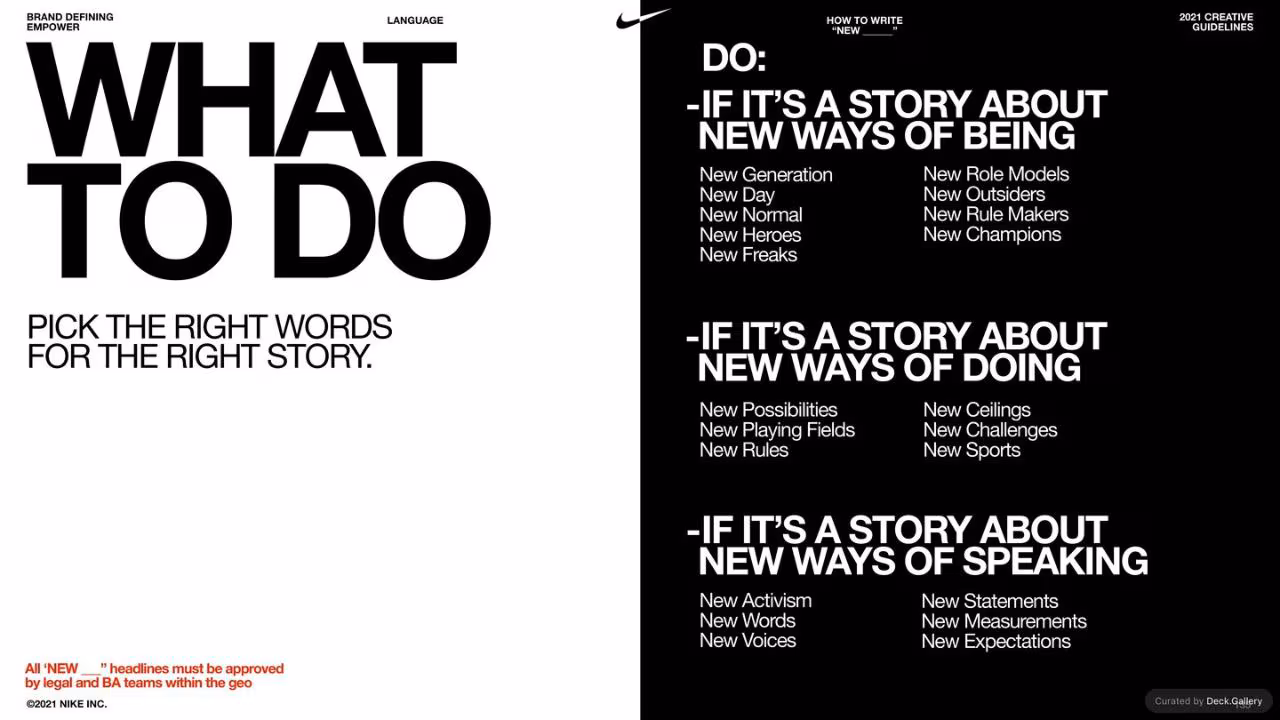 Nike Empower Creative Guidelines 2021, slide 135