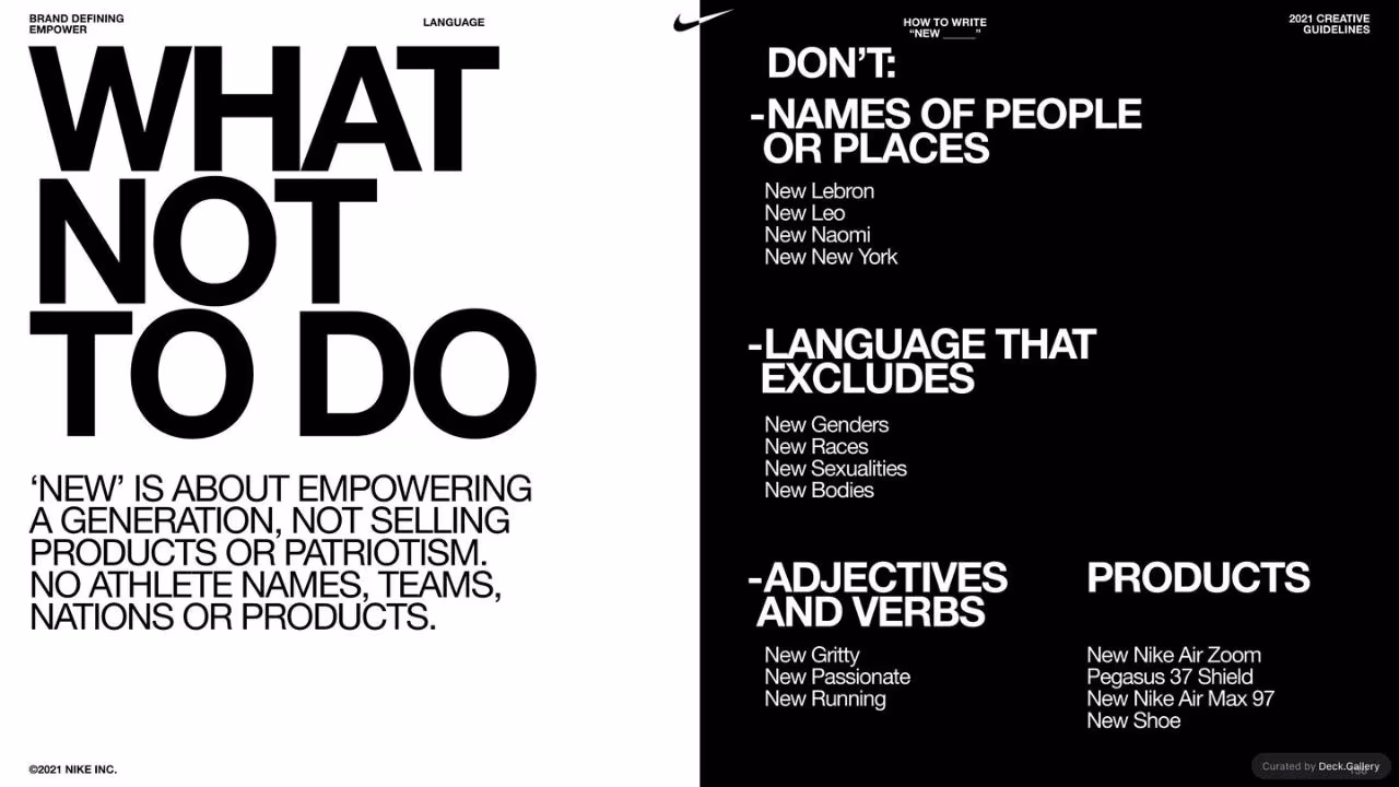 Nike Empower Creative Guidelines 2021, slide 136