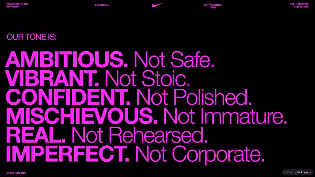 Nike Empower Creative Guidelines 2021, slide 138