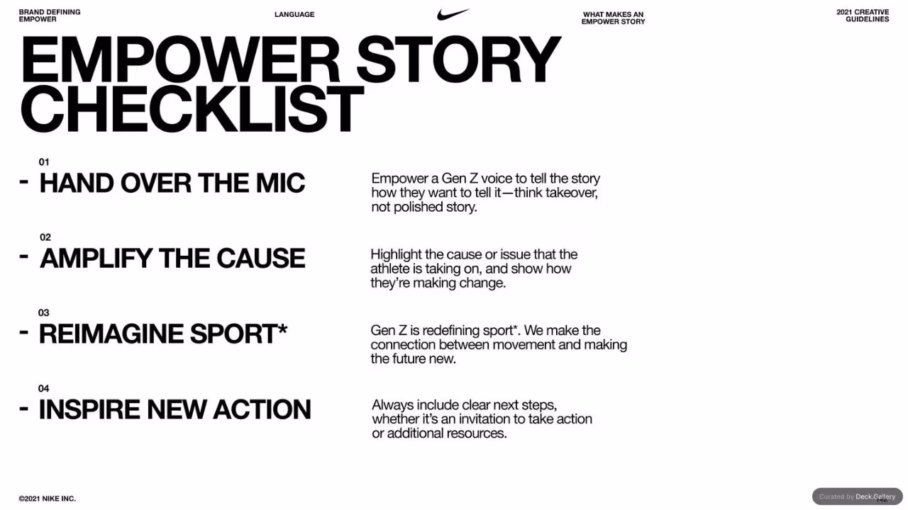 Nike Empower Creative Guidelines 2021, slide 142