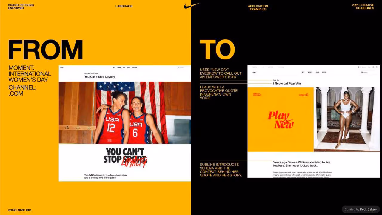 Nike Empower Creative Guidelines 2021, slide 144