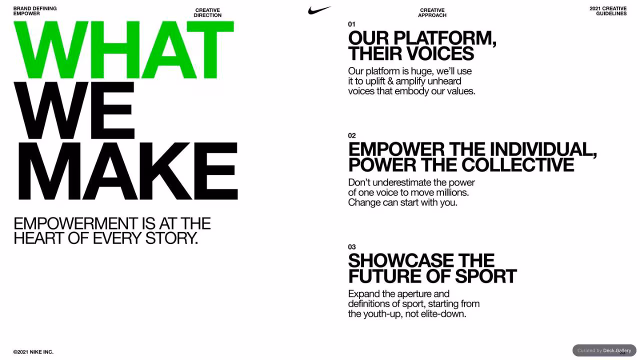 Nike Empower Creative Guidelines 2021, slide 33