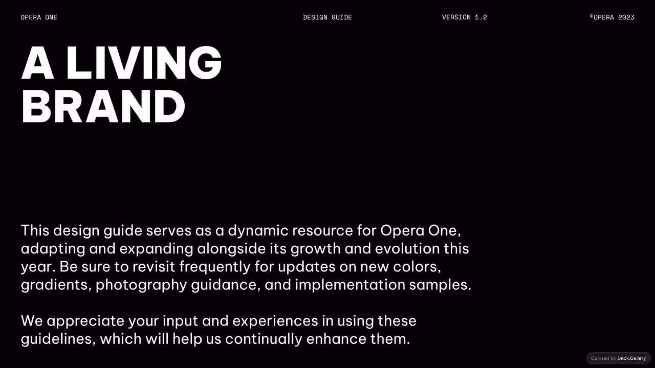 Opera One Design Guide 2023, slide 2