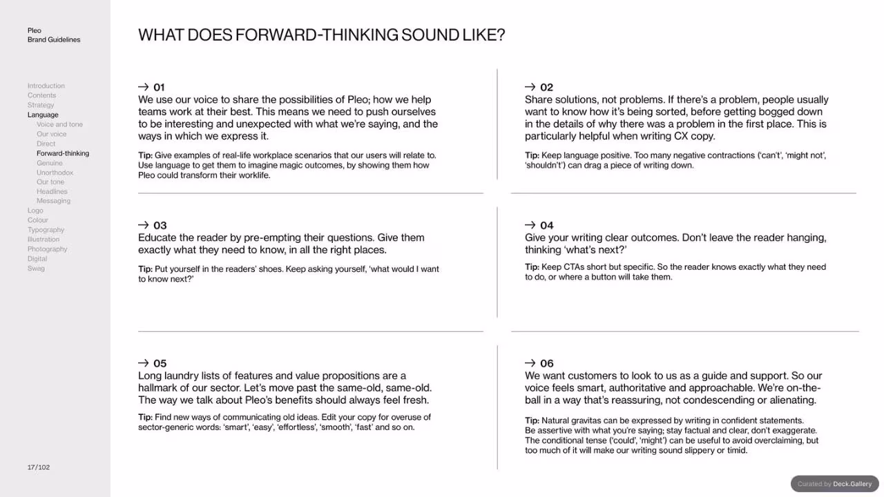 Pleo Brand Guidelines 2020, slide 17