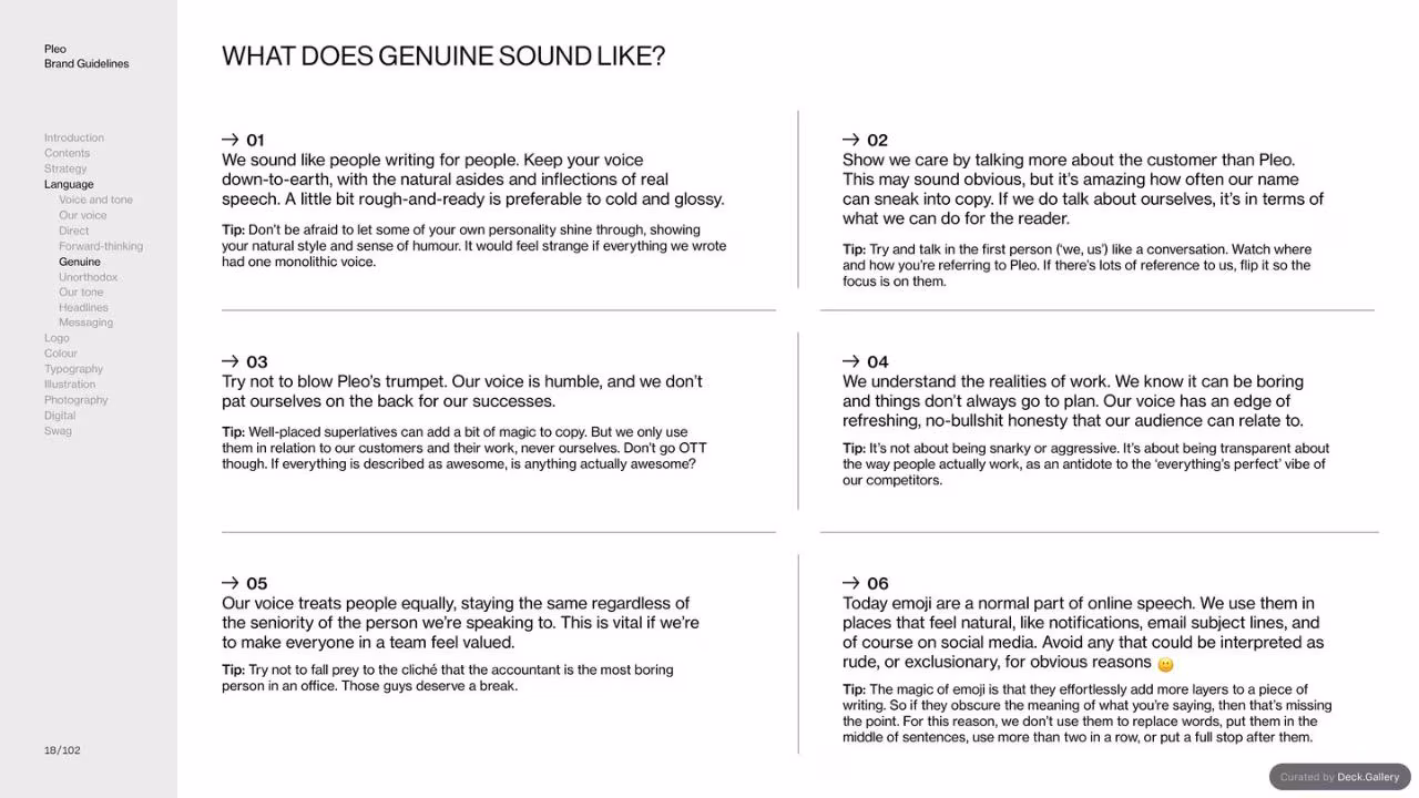 Pleo Brand Guidelines 2020, slide 18