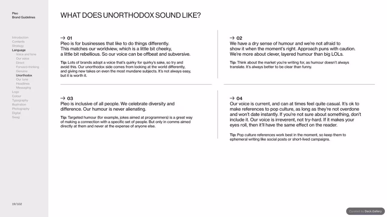 Pleo Brand Guidelines 2020, slide 19