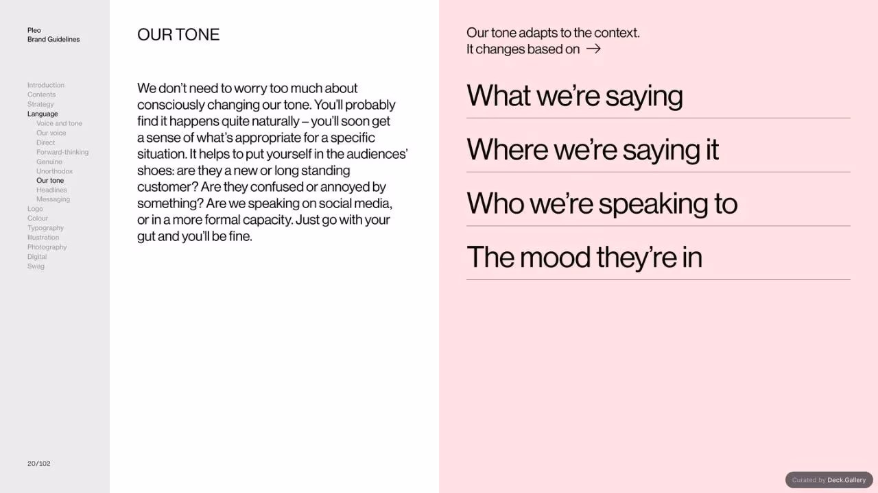 Pleo Brand Guidelines 2020, slide 20