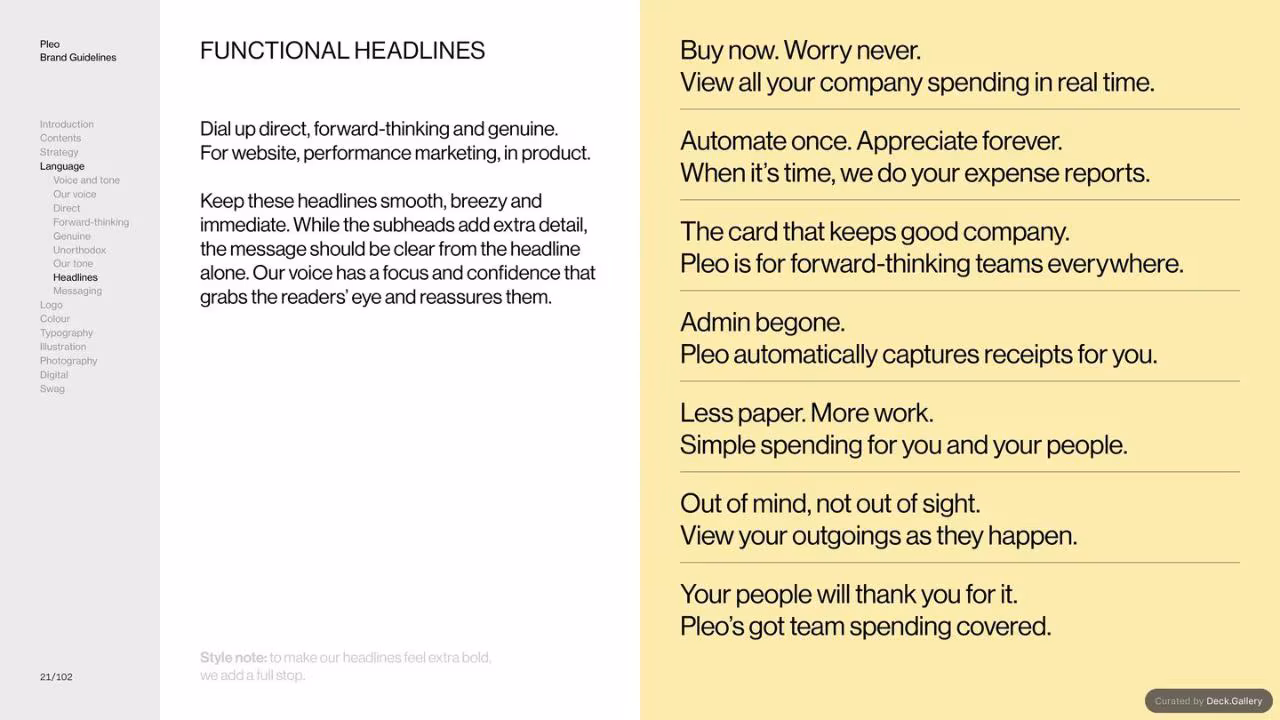 Pleo Brand Guidelines 2020, slide 21
