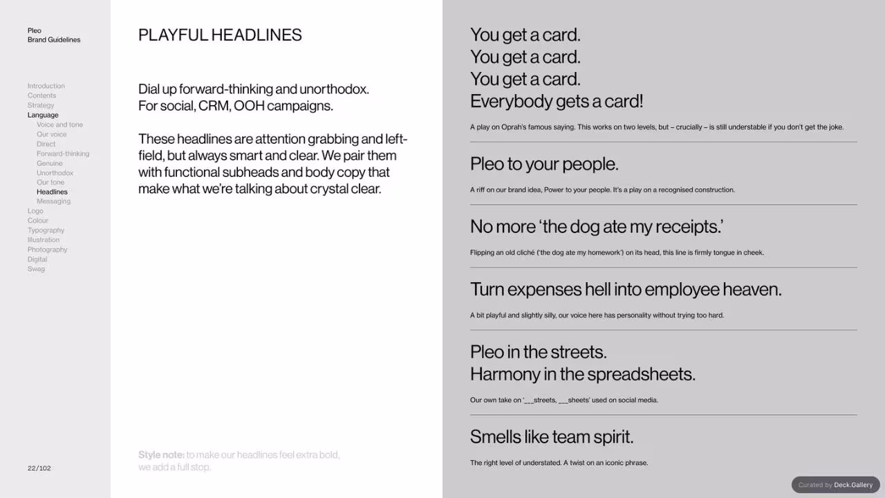 Pleo Brand Guidelines 2020, slide 22