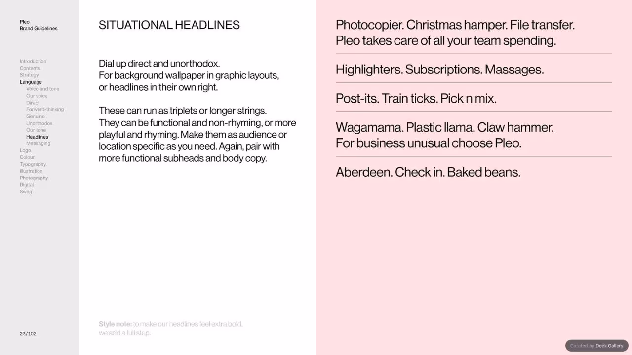 Pleo Brand Guidelines 2020, slide 23