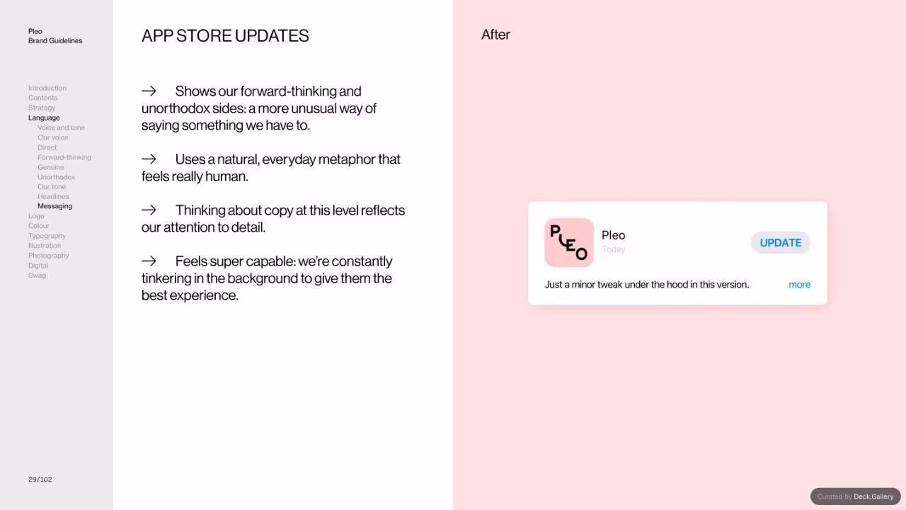 Pleo Brand Guidelines 2020, slide 29