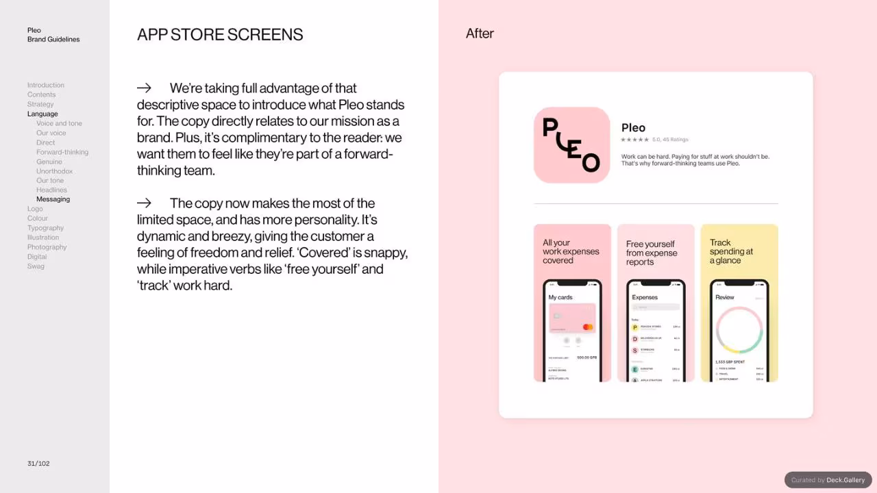 Pleo Brand Guidelines 2020, slide 31