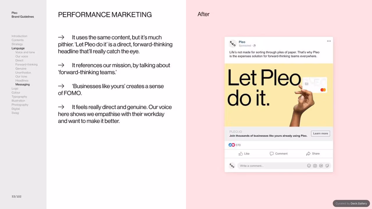 Pleo Brand Guidelines 2020, slide 33