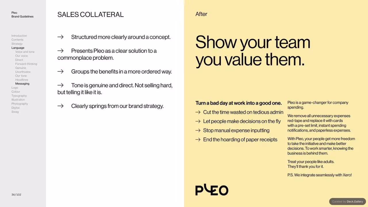 Pleo Brand Guidelines 2020, slide 36