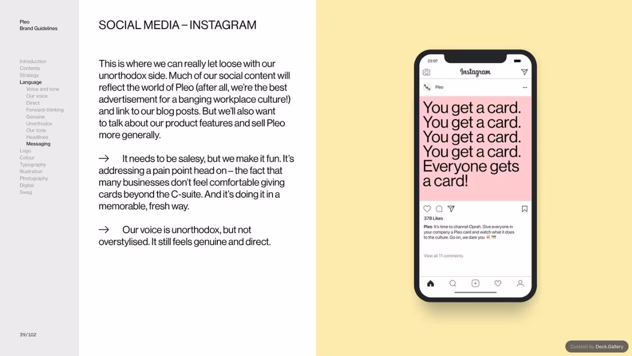 Pleo Brand Guidelines 2020, slide 39