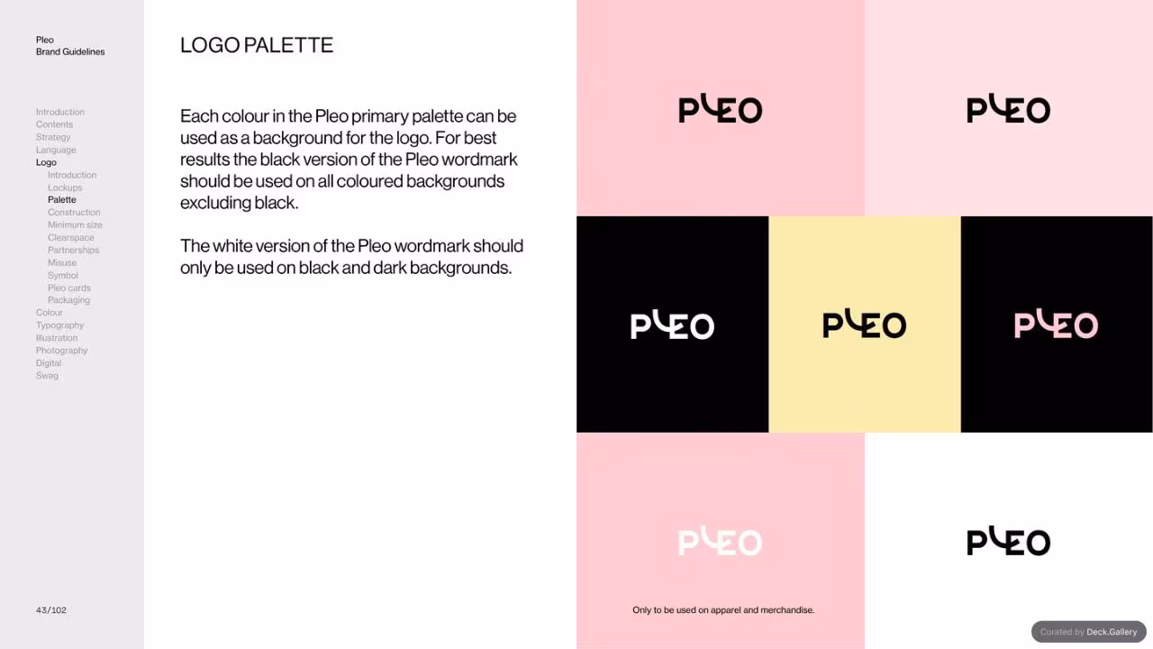 Pleo Brand Guidelines 2020, slide 43