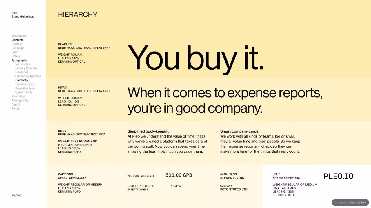 Pleo Brand Guidelines 2020, slide 66