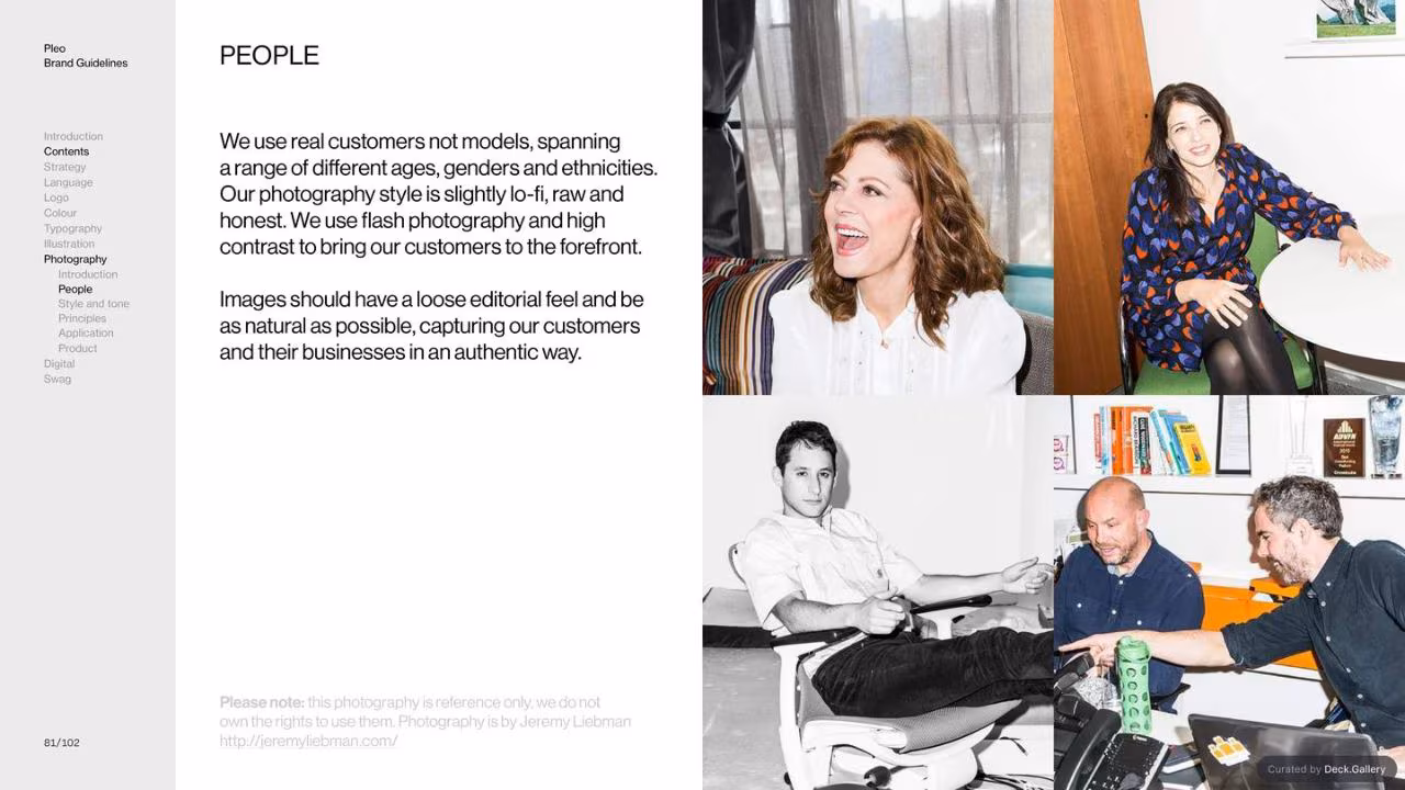 Pleo Brand Guidelines 2020, slide 81