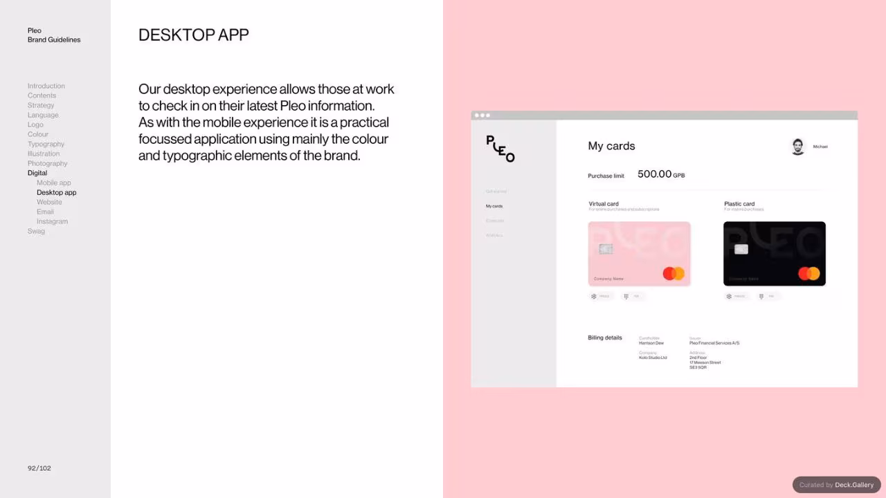 Pleo Brand Guidelines 2020, slide 92