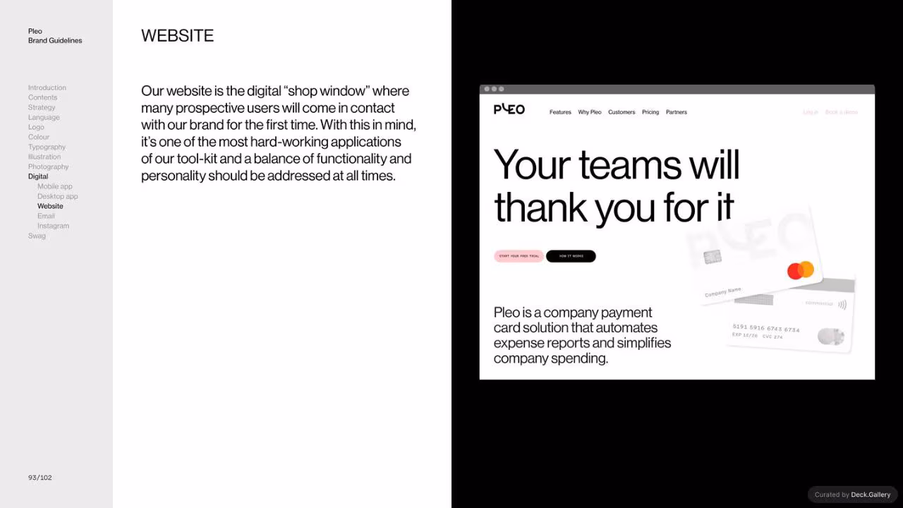 Pleo Brand Guidelines 2020, slide 93