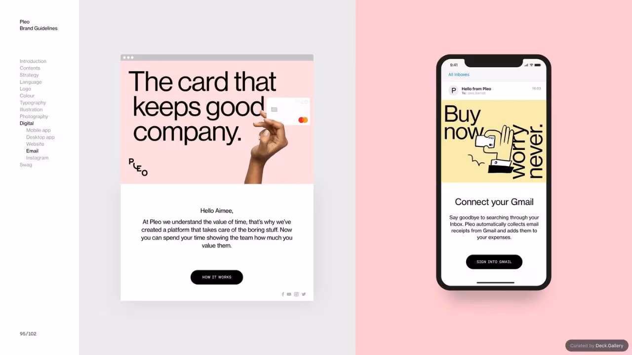 Pleo Brand Guidelines 2020, slide 95