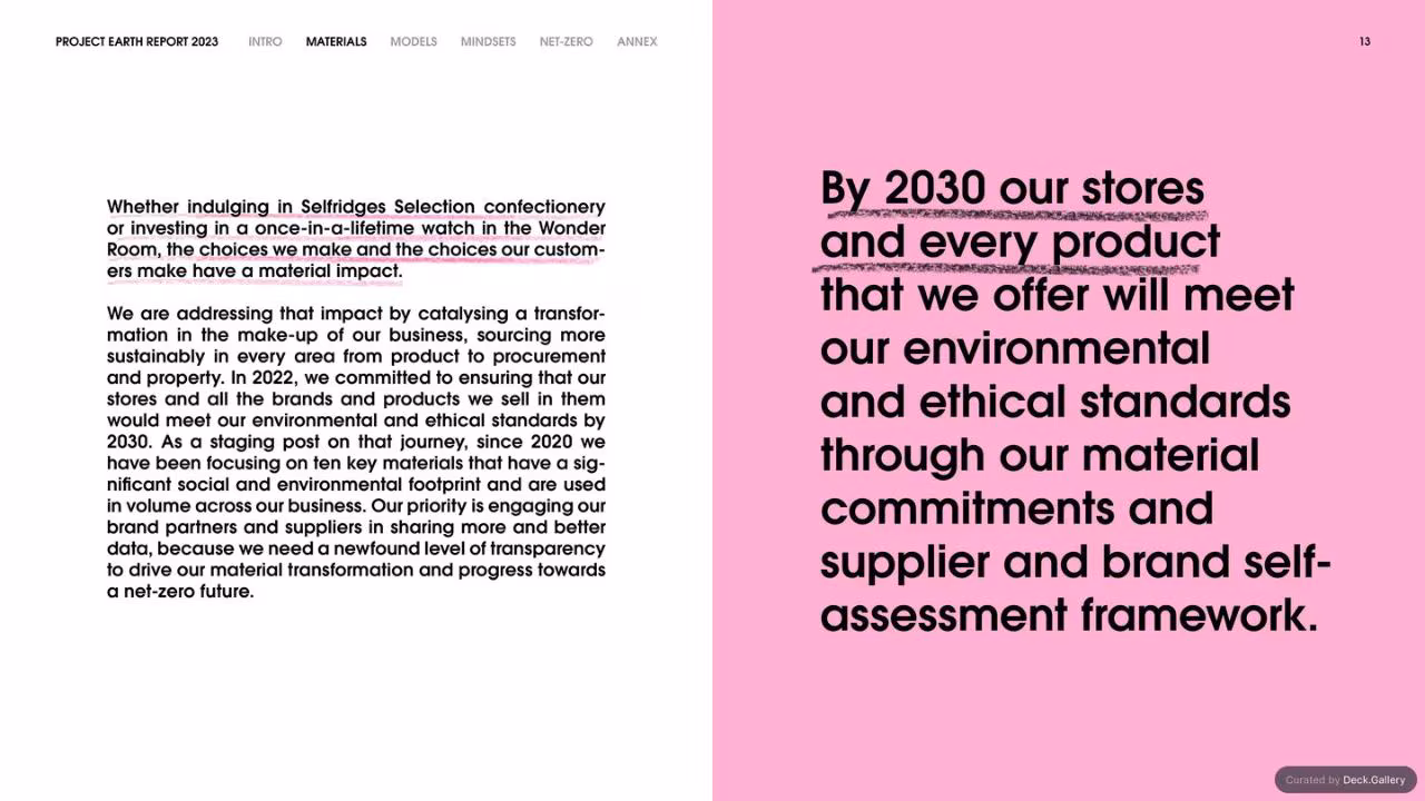 Selfridges Project Earth Report 2023, slide 13