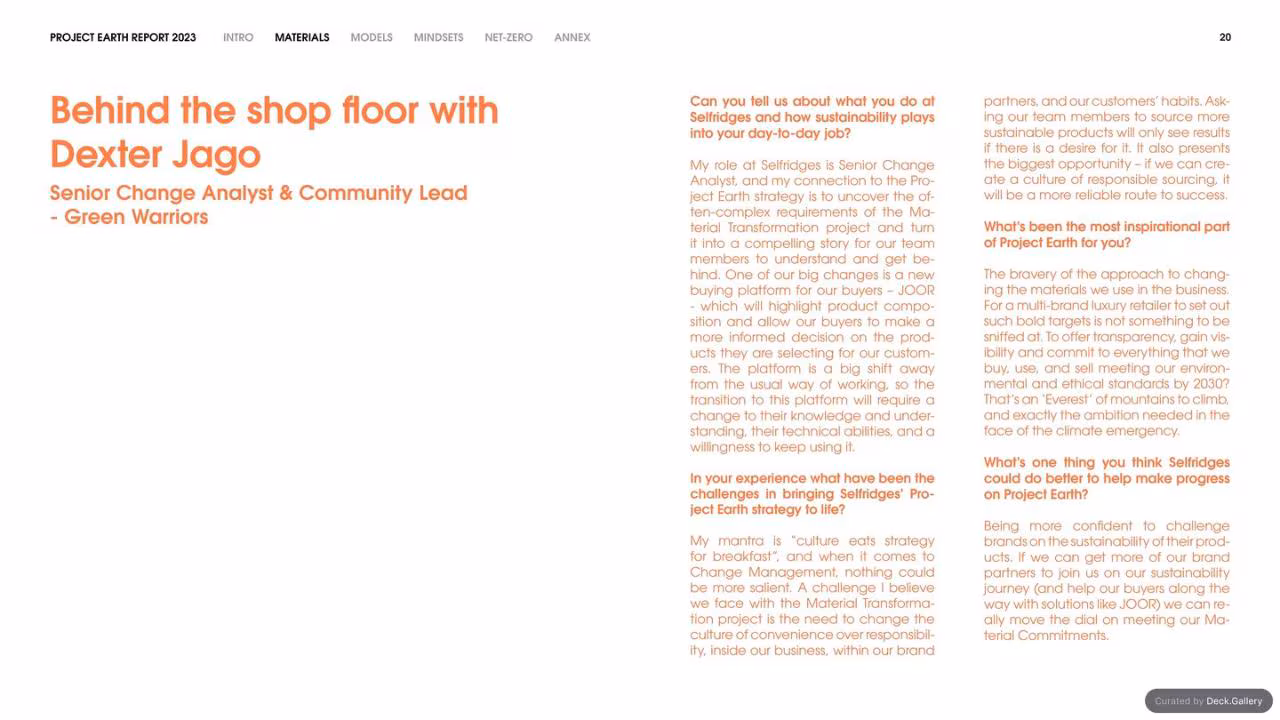 Selfridges Project Earth Report 2023, slide 20
