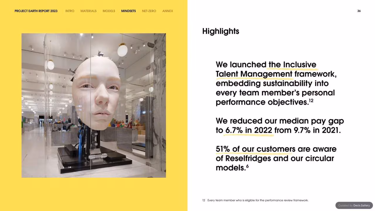 Selfridges Project Earth Report 2023, slide 36