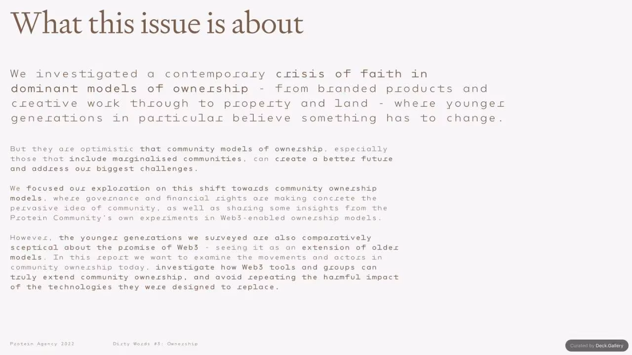Protein Agency: Ownership (Dirty Words #3) 2022, slide 4
