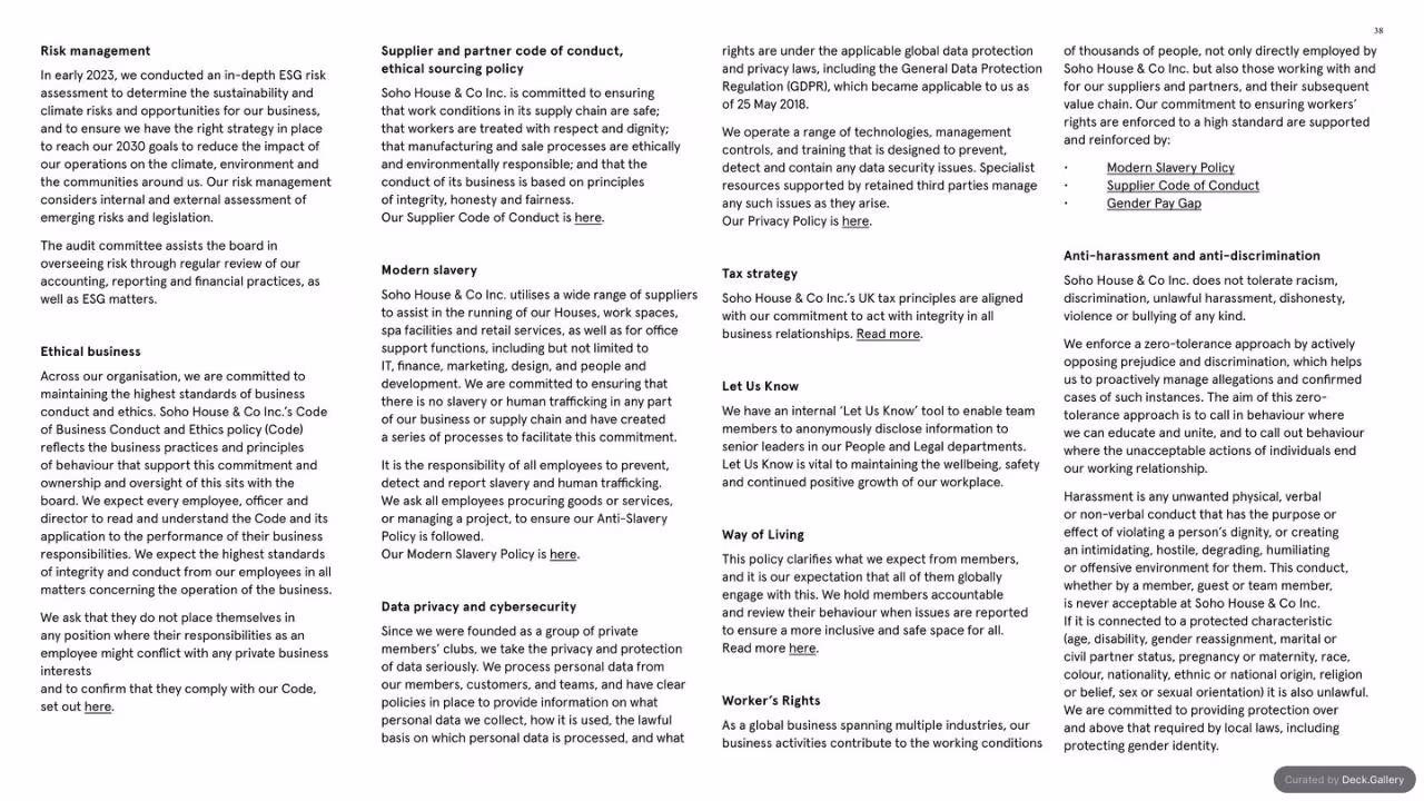 Soho House ESG Report 2023, slide 40