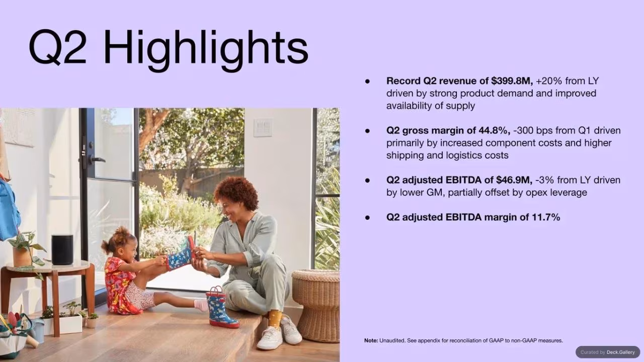 Sonos Q2 2022 Financial Summary, slide 3