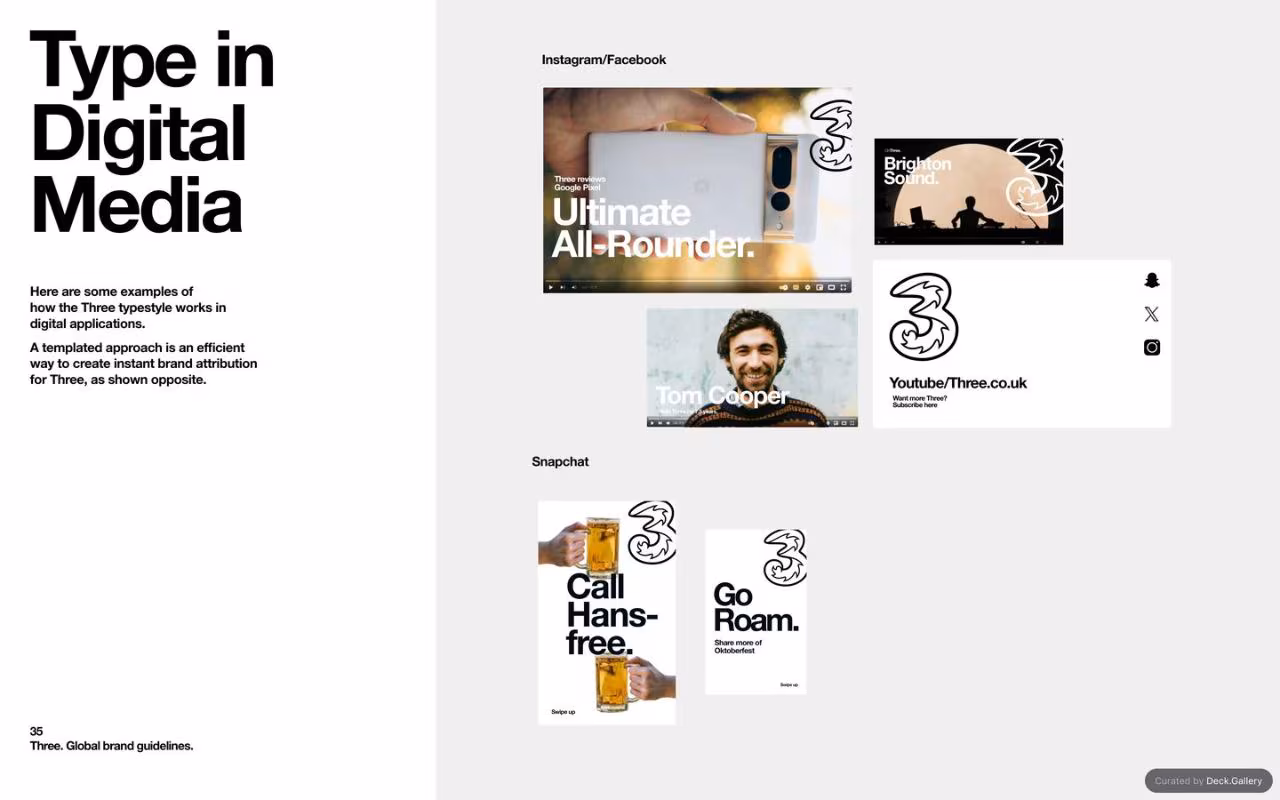 Three Global Brand Guidelines 2025, slide 35