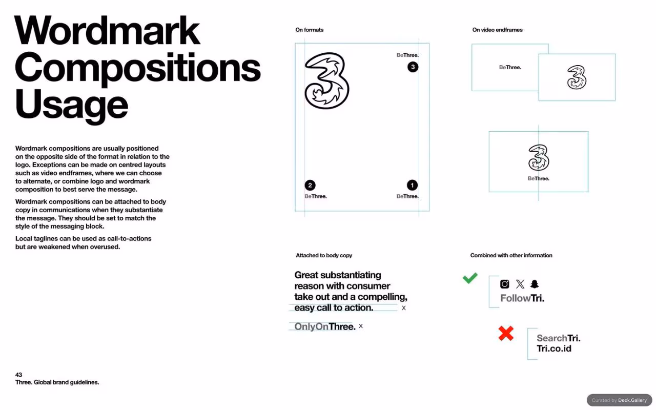 Three Global Brand Guidelines 2025, slide 43
