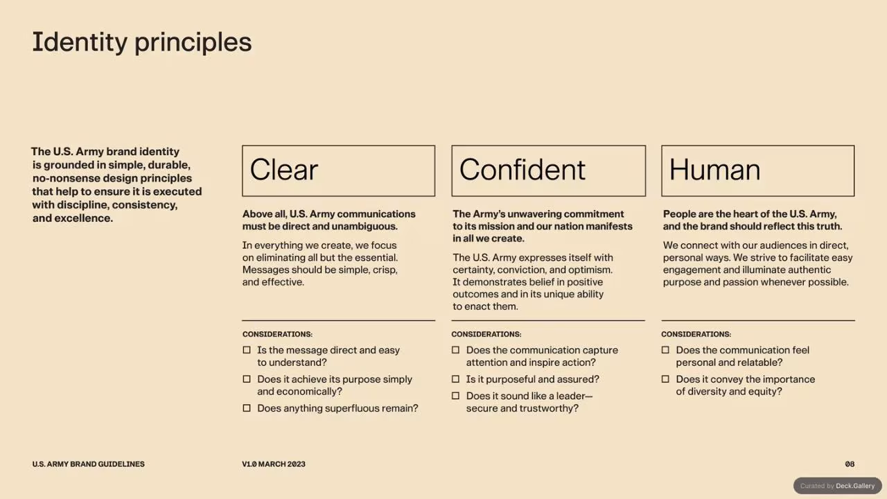 U.S. Army Brand Guidelines 2023, slide 8