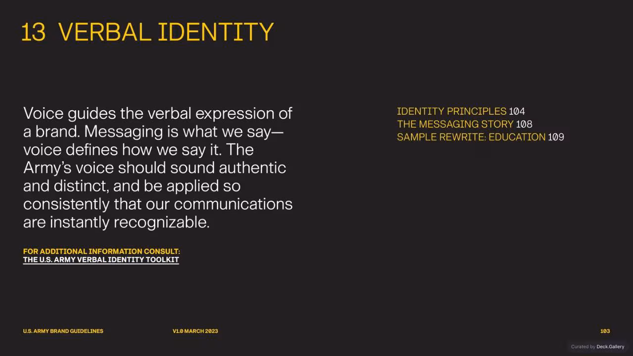 U.S. Army Brand Guidelines 2023, slide 103