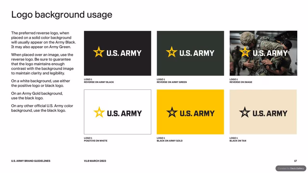 U.S. Army Brand Guidelines 2023, slide 17