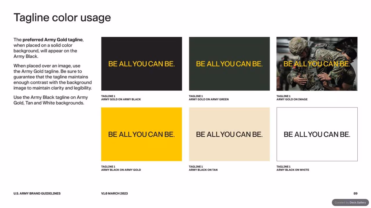 U.S. Army Brand Guidelines 2023, slide 89