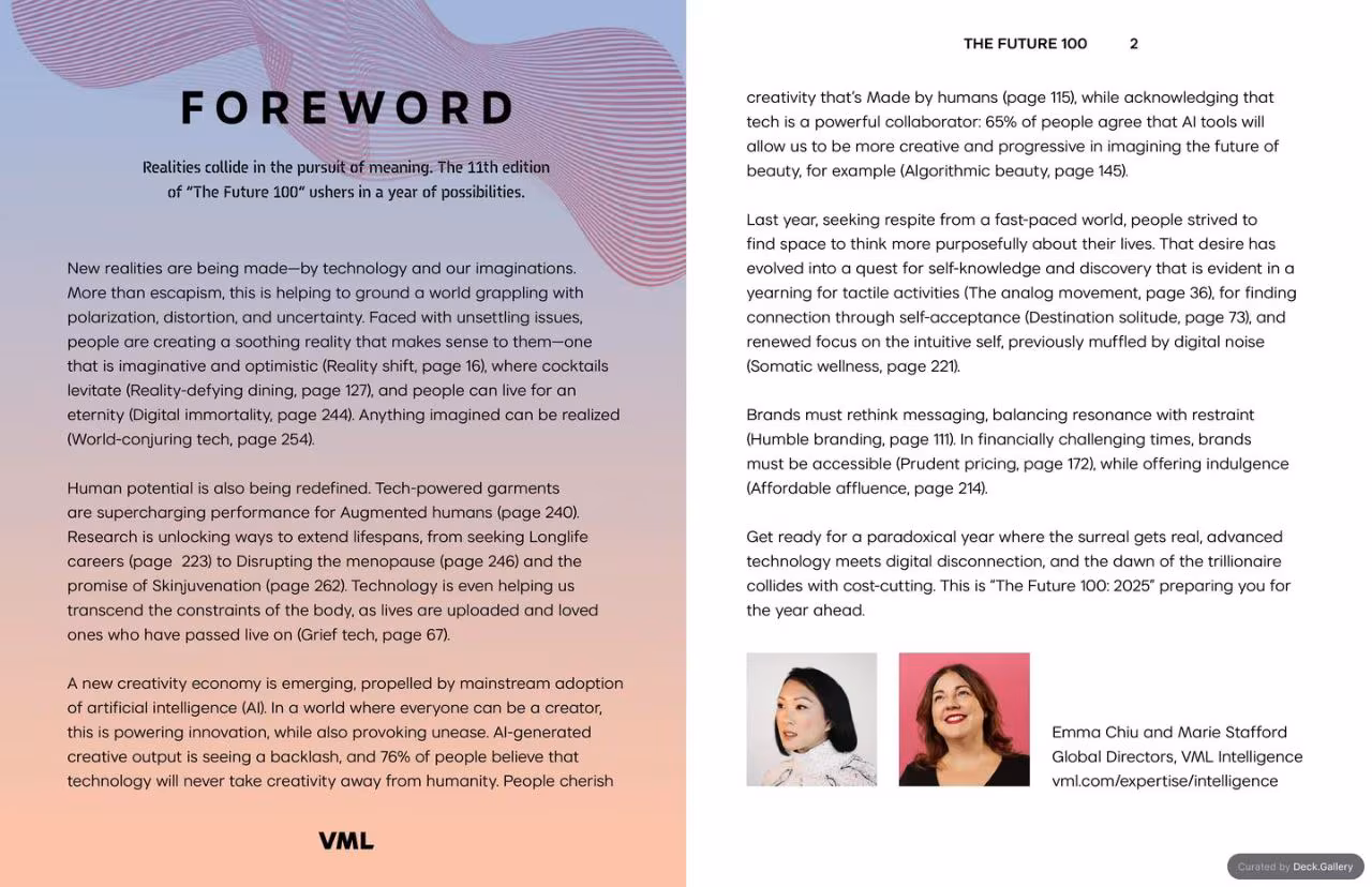 VML Intelligence The Future 100: Trends & Change to Watch in 2025, slide 2