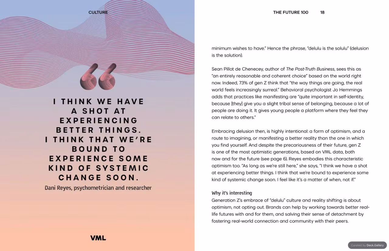 VML Intelligence The Future 100: Trends & Change to Watch in 2025, slide 18