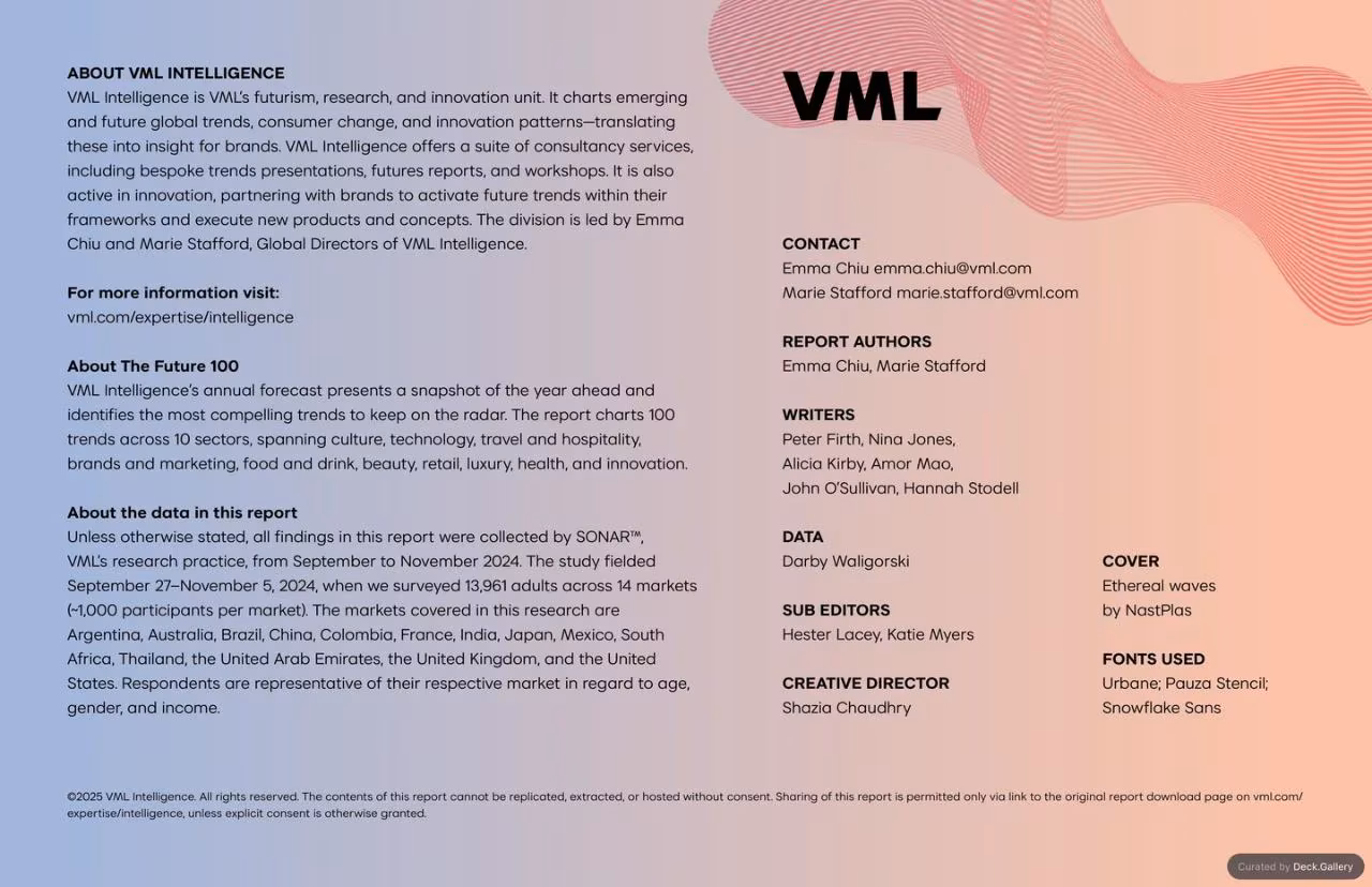 VML Intelligence The Future 100: Trends & Change to Watch in 2025, slide 271