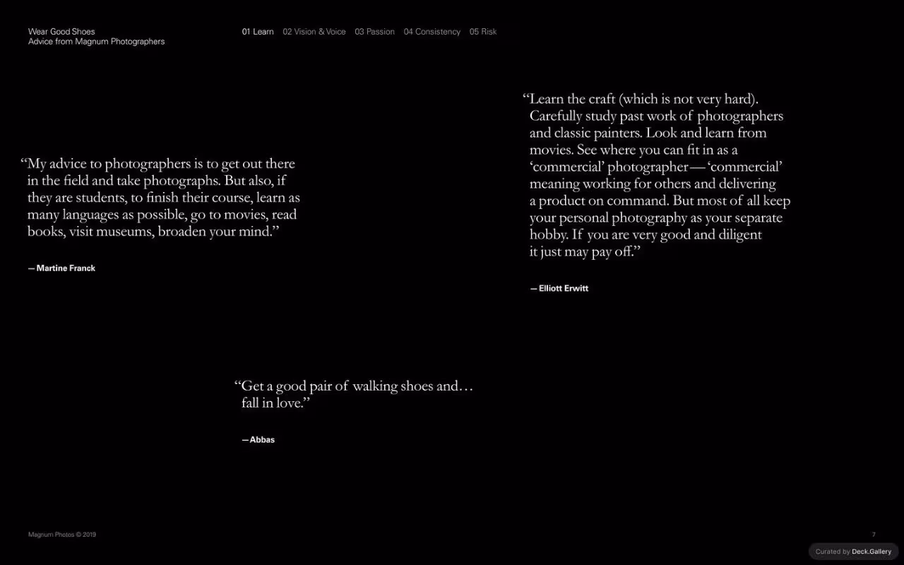 Wear Good Shoes: Advice from Magnum Photographers, slide 7