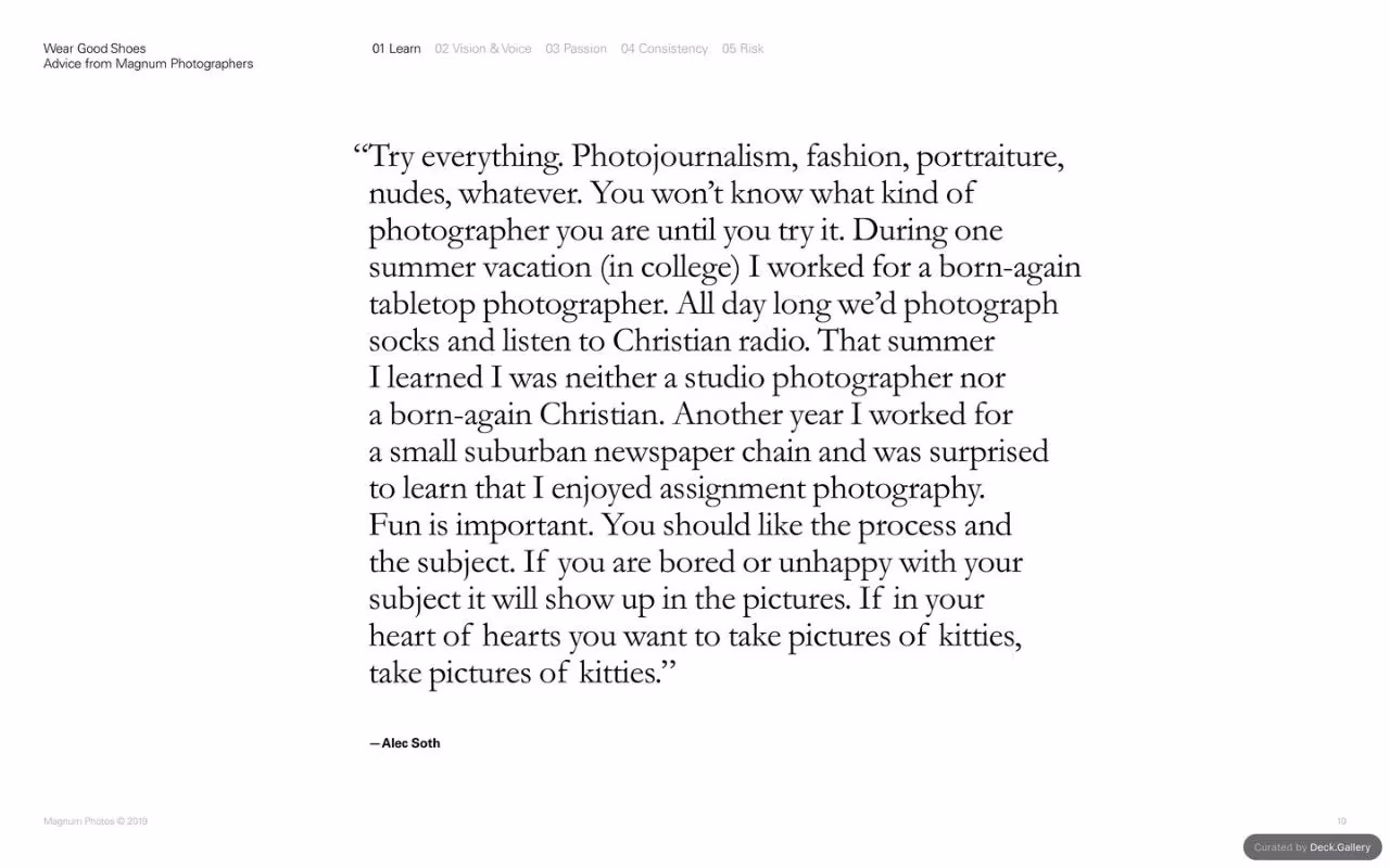 Wear Good Shoes: Advice from Magnum Photographers, slide 10