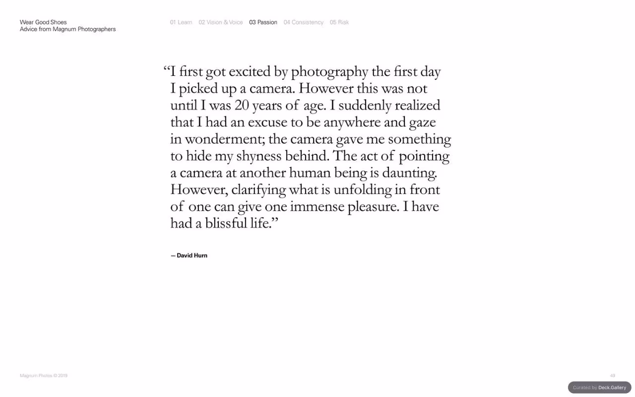 Wear Good Shoes: Advice from Magnum Photographers, slide 49